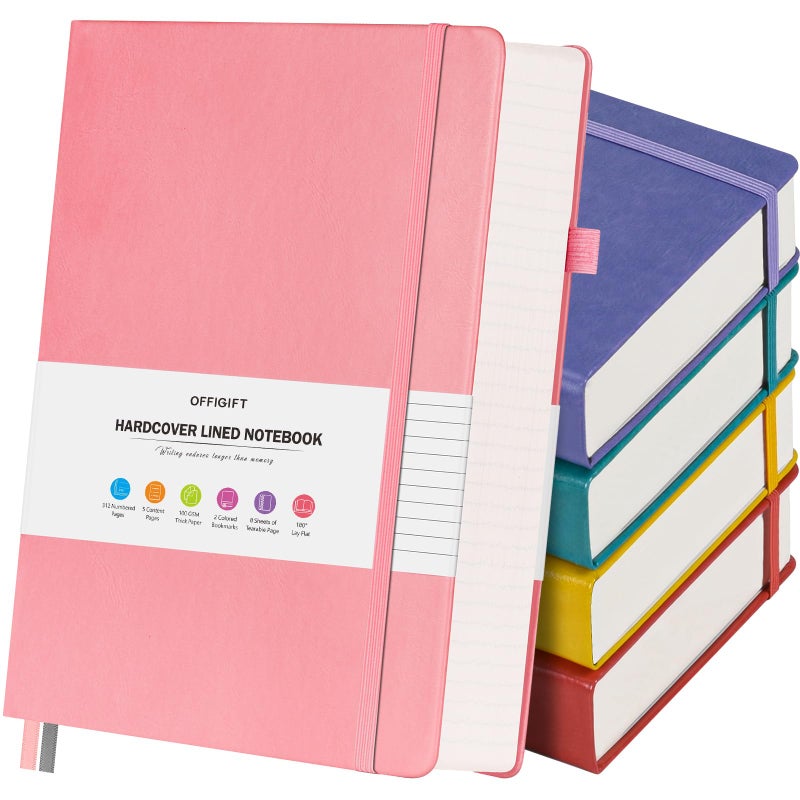 OFFIGIFT 5 Pack Lined Notebook Journal for Women, 312 Numbered Pages Thick Notebooks Bulk, 100gsm No Bleed Paper Hardcover Leather Journal, College Ruled Notebook Set for Work Writing Travel, A5, Multicolor - Image 1