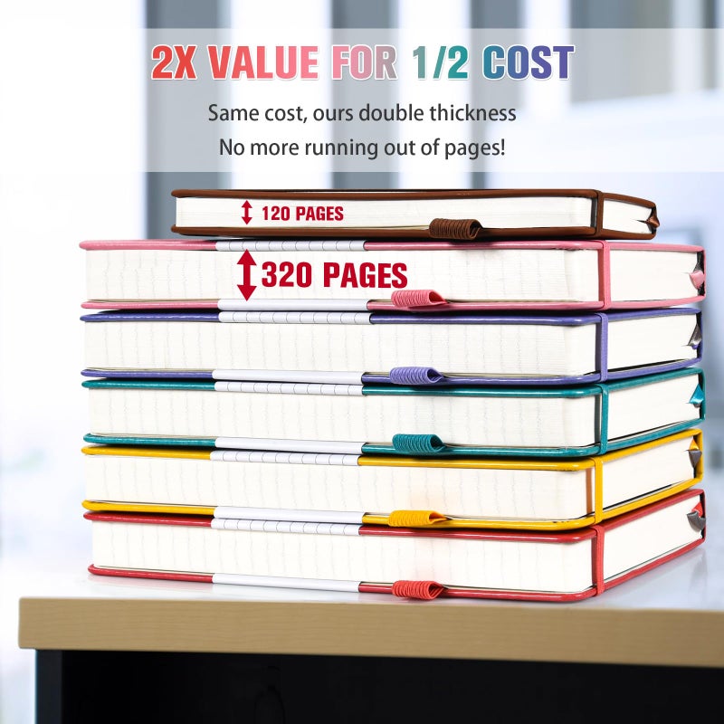 OFFIGIFT 5 Pack Lined Notebook Journal for Women, 312 Numbered Pages Thick Notebooks Bulk, 100gsm No Bleed Paper Hardcover Leather Journal, College Ruled Notebook Set for Work Writing Travel, A5, Multicolor - Image 2