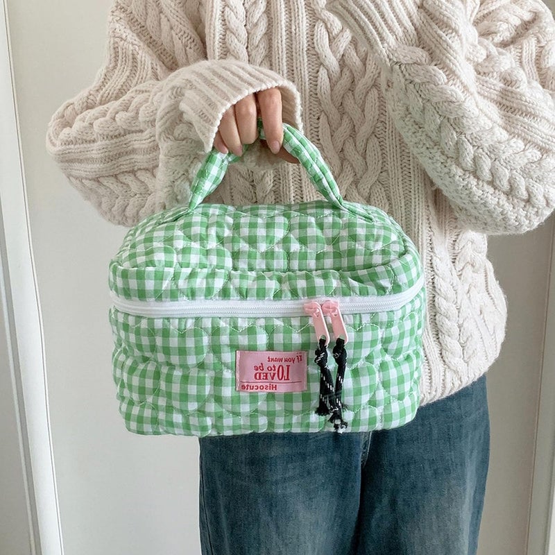 Toiletry Bag Large Wash Multifunctional Makeup Pouches Travel Organizers Cosmetic Bags with Handle for Women and Girls Plaids - Image 2