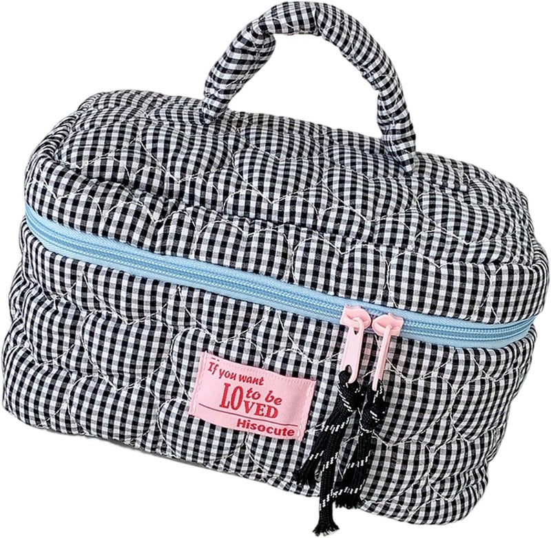 Toiletry Bag Large Wash Multifunctional Makeup Pouches Travel Organizers Cosmetic Bags with Handle for Women and Girls Plaids - Image 1