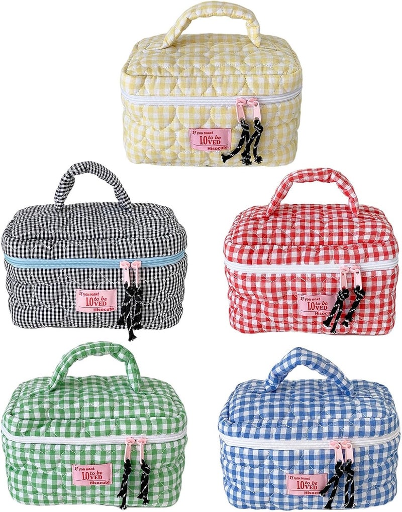 Toiletry Bag Large Wash Multifunctional Makeup Pouches Travel Organizers Cosmetic Bags with Handle for Women and Girls Plaids - Image 5