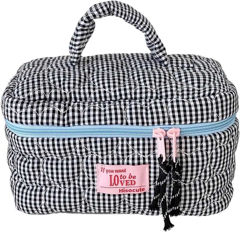 Toiletry Bag Large Wash Multifunctional Makeup Pouches Travel Organizers Cosmetic Bags with Handle for Women and Girls Plaids - Image 3