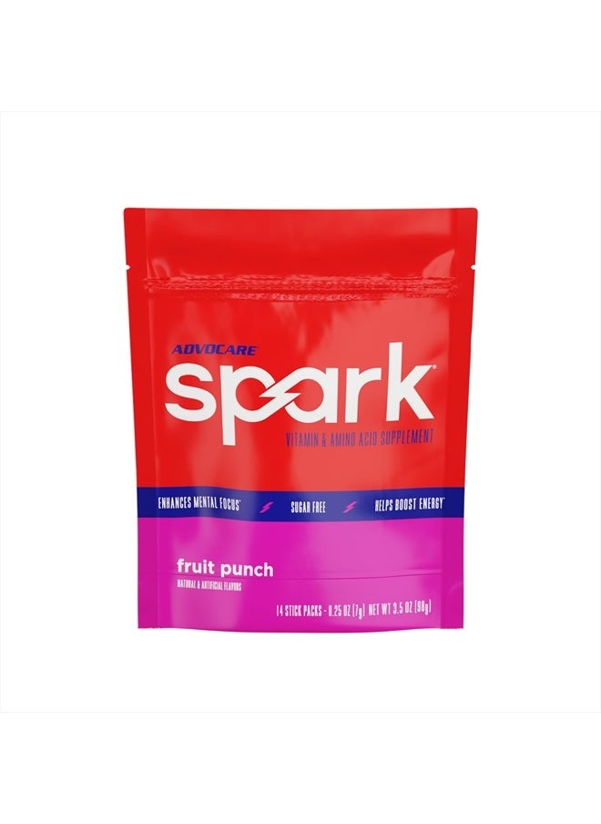 AdvoCare - Spark Vitamin & Amino Acid Supplement - Focus & Energy Supplement Mix - Powdered Energy Supplement Mix - Powder Supplement Mix - Amino Acids - Fruit Punch - 14 Stick Packs - Image 1