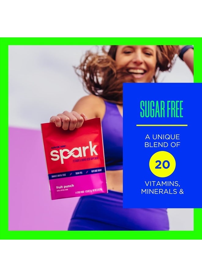 AdvoCare - Spark Vitamin & Amino Acid Supplement - Focus & Energy Supplement Mix - Powdered Energy Supplement Mix - Powder Supplement Mix - Amino Acids - Fruit Punch - 14 Stick Packs - Image 1
