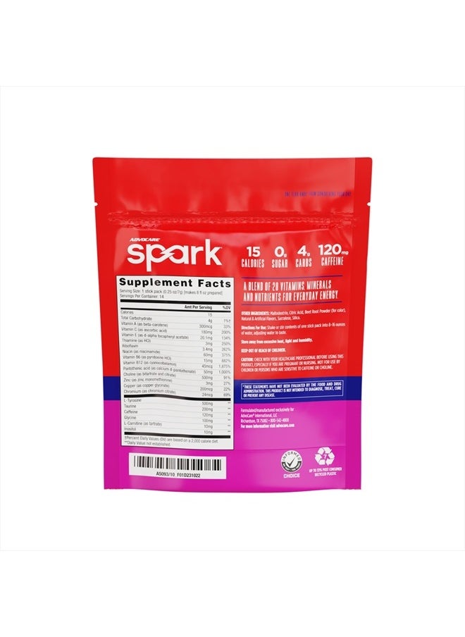 AdvoCare - Spark Vitamin & Amino Acid Supplement - Focus & Energy Supplement Mix - Powdered Energy Supplement Mix - Powder Supplement Mix - Amino Acids - Fruit Punch - 14 Stick Packs - Image 1