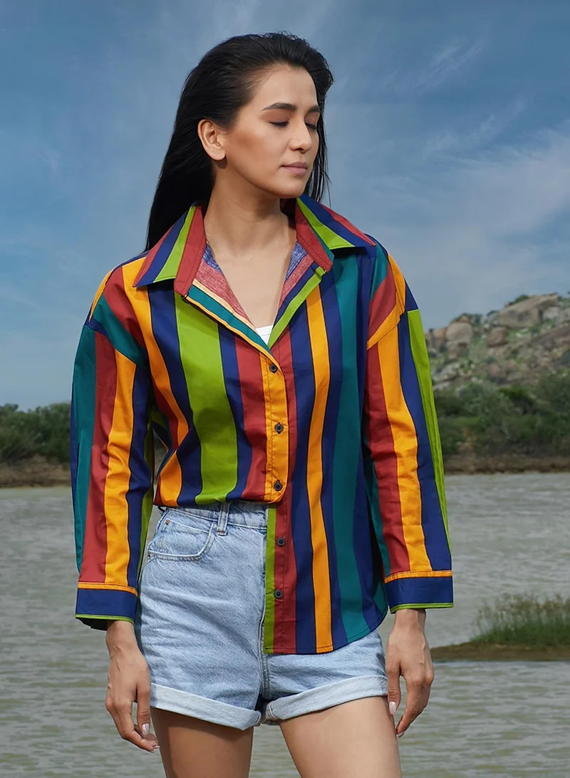 Pinacolada  Women's Multicolour Balanced Striped Shirt for Women | Best Price UAE