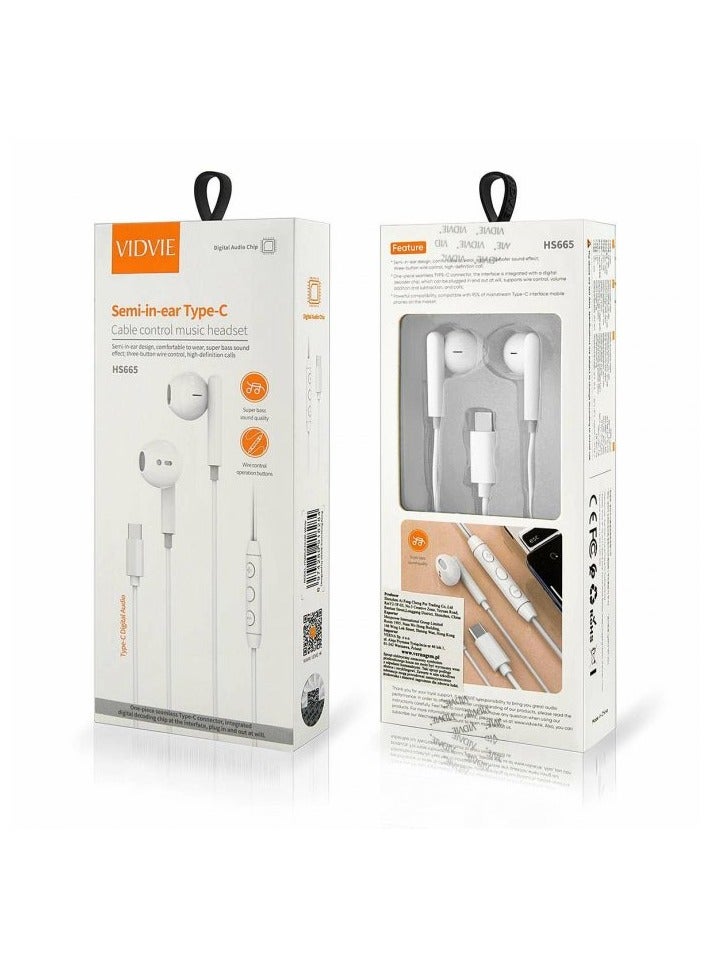 VIDVIE HS666 TYPE C HEADPHONES WITH CABLE, WHITE
