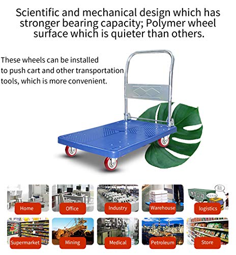 URBEST Push Cart Wheels, Heavy Duty 4 Inch PU Caster Wheels Bearings Repair Kits, Pltae Casters, Shelf Replacement Wheels for Platform Trucks up to 265 Pounds (M:4 Inch,Grey) - Image 5