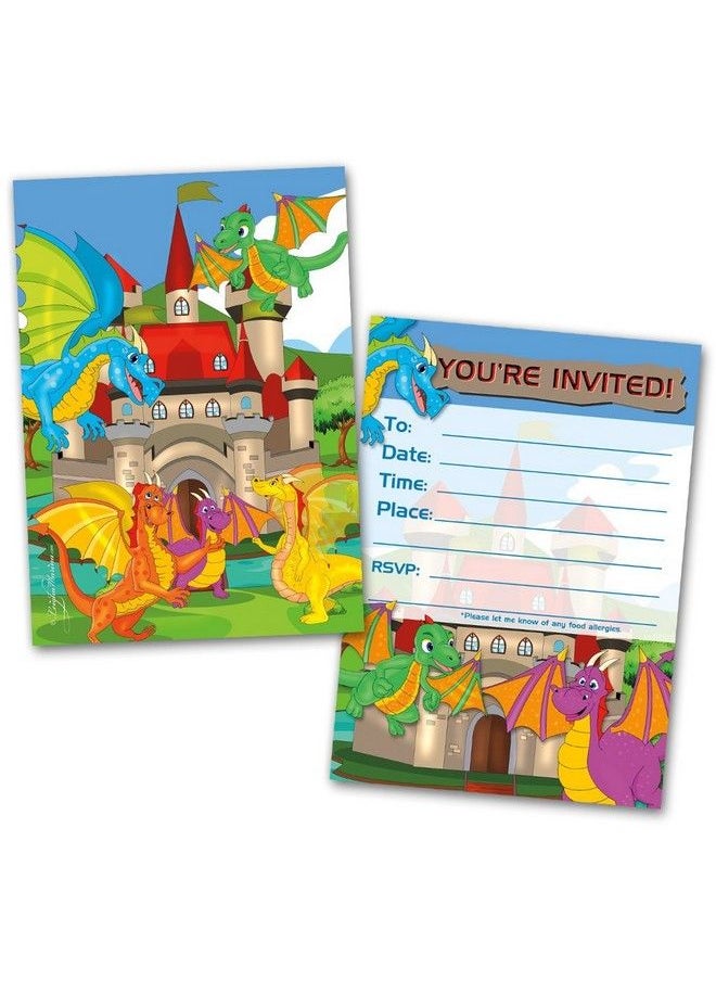 Leigha Marina Dragons Party Invitation Cards For Kids 20 Invites & 20 Envelopes Fill In The Blank Greeting Notes Multi Use Birthday Themed Celebration  - Image 2