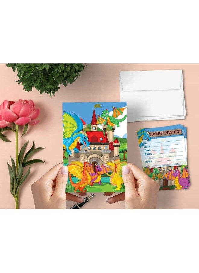 Leigha Marina Dragons Party Invitation Cards For Kids 20 Invites & 20 Envelopes Fill In The Blank Greeting Notes Multi Use Birthday Themed Celebration  - Image 3