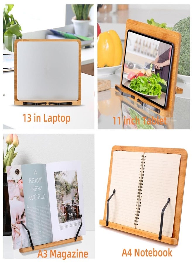 MEGREZ Foldable Bamboo Book Stand Adjustable Cookbook Reading Holder - Image 5