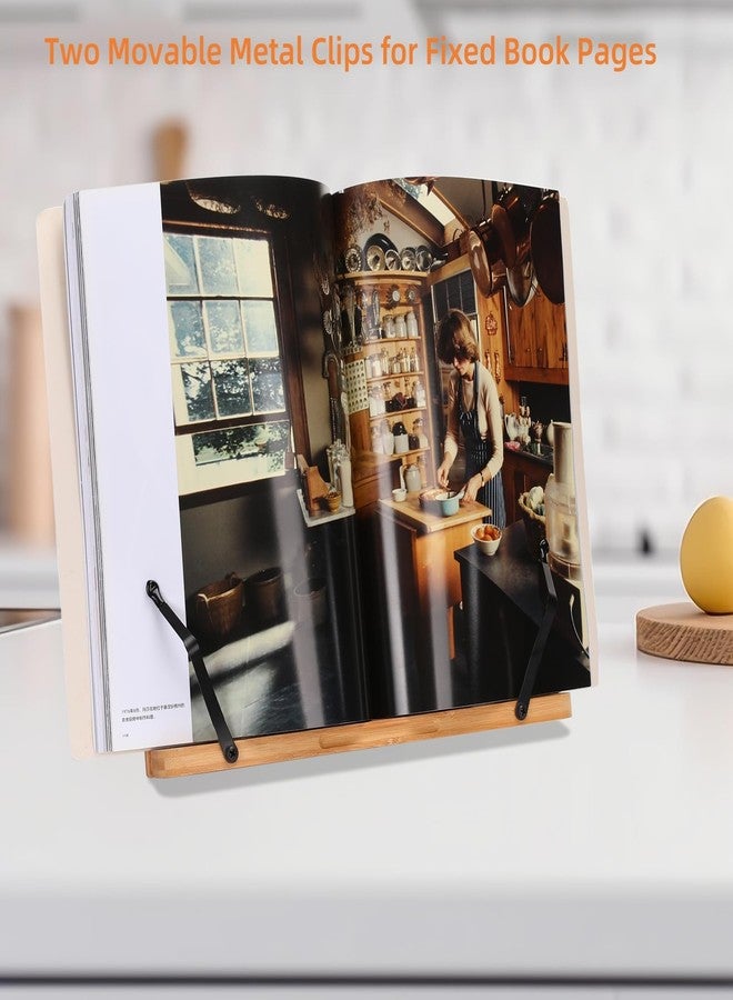 MEGREZ Foldable Bamboo Book Stand Adjustable Cookbook Reading Holder - Image 4