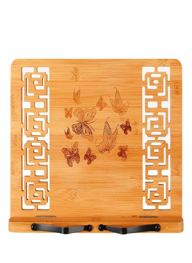 MEGREZ Foldable Bamboo Book Stand Adjustable Cookbook Reading Holder - Image 1