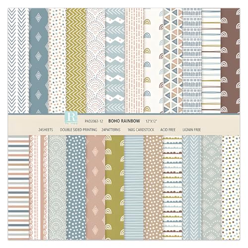 WLXTREE Boho Scrapbook Paper 12x12, Scrap Book Craft Paper Sheets,160 gsm Patterned Cardstock Paper Double-Side Decorative Paper for Card Making Photo Album Journal DIY Scrapbooking Supplies - Image 1