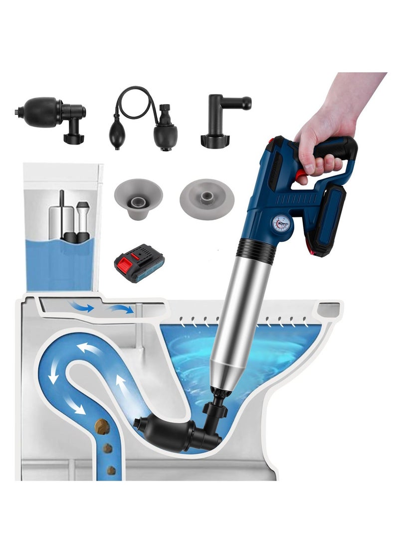 Electric Plunger Toilet, High-Pressure Electric Air Drain Blaster Gun with Visual Barometer, Air Power Plunger for Bathroom, Kitchen Bathtub Toilet Floor Drain Clogged Pipe Unclogger  - Image 1