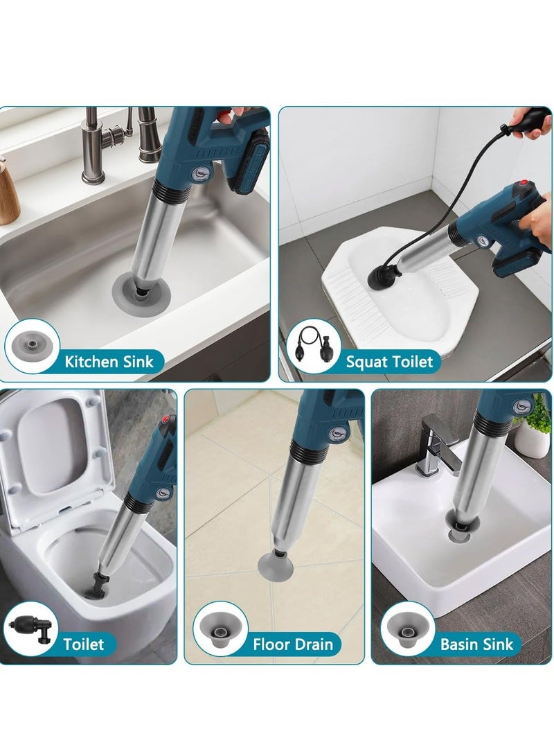 Electric Plunger Toilet, High-Pressure Electric Air Drain Blaster Gun with Visual Barometer, Air Power Plunger for Bathroom, Kitchen Bathtub Toilet Floor Drain Clogged Pipe Unclogger  - Image 5