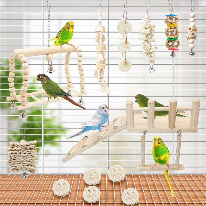 Hamiledyi 13Pcs Parrot Swing Chew Toys Bird Perches Platform with Climbing Ladder Hanging Cage Accessories for Parakeet, Conure, Finch, Lovebirds, Budgie, Canary Standing - Image 4