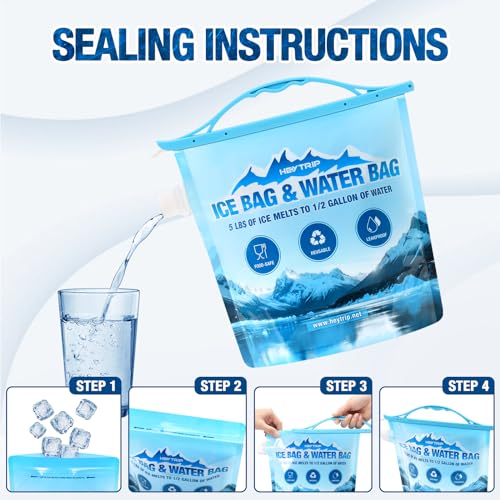 HEYTRIP 4 Pack Reusable Ice Bags for Cooler 2.5lb 5lb Ice Cube Bags, Long Lasting Cold Dry Freezer Packs, Leakproof Water Container - Fill it with Ice to Keep Cooler Cold and Drink its ICY Water - Image 2