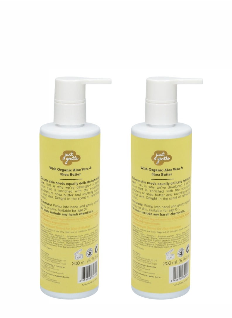Just Gentle Organic Baby Moisturizing Lotion Melon -Twin Pack -  97% Natural Ingredients, Hydrating Shea Butter & Aloe Vera, Suitable for Newborns, 200ml + 200ml  - Image 2