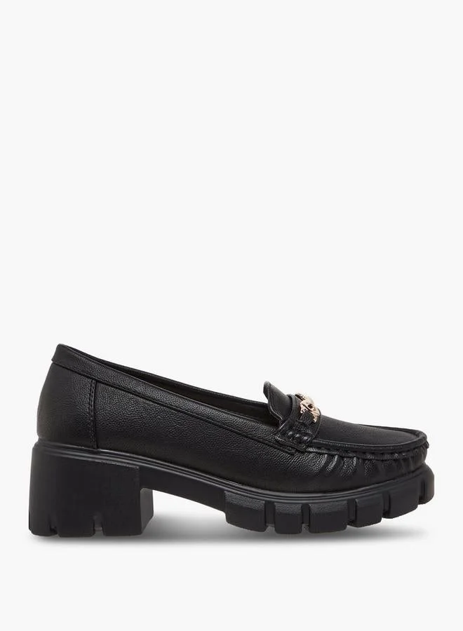 Women Metallic Detail Block Heel Loafers