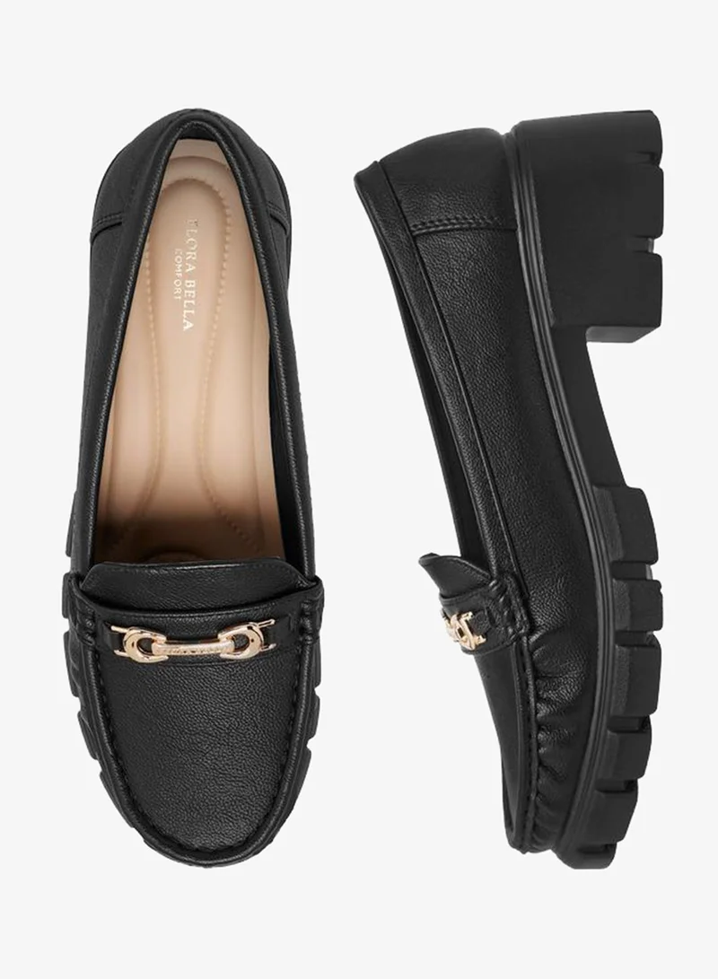 Women Metallic Detail Block Heel Loafers