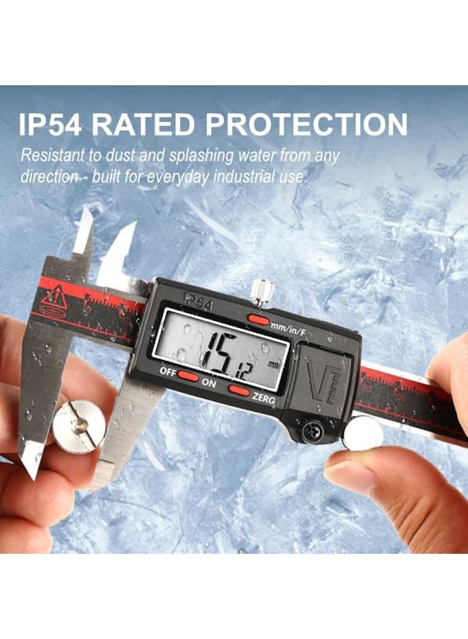 VINCA DCLA-0605 Electronic Digital Vernier Micrometer Caliper Measuring Tool Stainless Steel Large LCD Screen 0-6 Inch/150mm, Inch/Metric/Fractions, Red/Black - Image 4