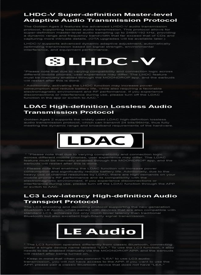 Moondrop Golden Ages 2 MD-TWS-039 TWS Earphone ANC Bluetooth 6.0 LDAC VDSF Adjustable Output Gain Gaming Headphones - Image 4