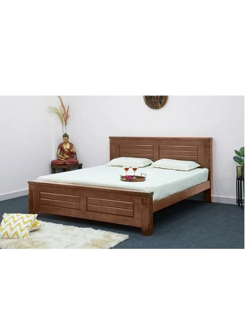 ROYALOAK Royaloak Ipoh Malaysian Wooden Queen Size Bed | Solid Wood | Solid Wood Veneer Finish | Groove Design | Strong Bed Base | Thick Profile | Classic Design | Durable & Long Lasting | Malaysian Collection - Image 1