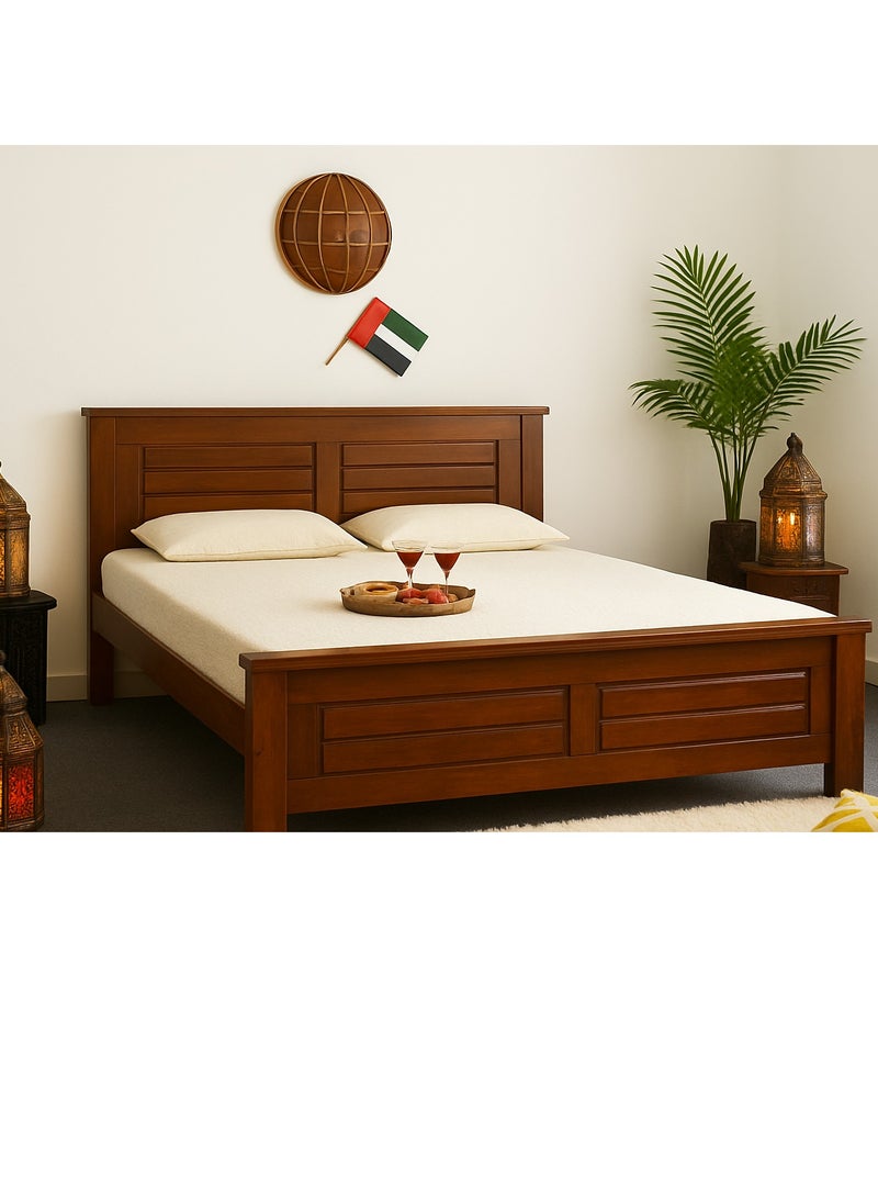 رويال أوك سرير رويالووك إيبوه خشبي بحجم كوين | إطار خشب صلب مع تشطيب قشرة خشبية | تصميم محفور | قاعدة قوية ومتينة - Image 1