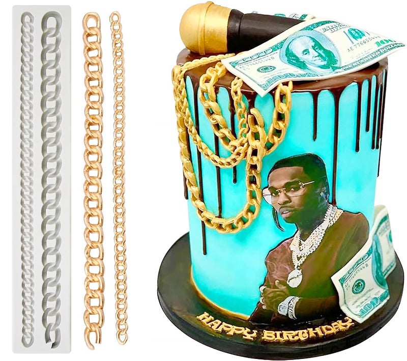 Tongker Tongker Realistic Gold Chain Cake Fondant Bag Purse Chain Mold Fondant Silicone Cake Decorating Mold  - Image 1