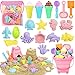 REZUCREY Beach Toys Ice Cream Sand Toys for Toddlers with Collapsible Bucket and Shovels for Kids with Bag Travel Toys for Boys Baby Girls Age 3 4 5 6 7 8 - Image 3