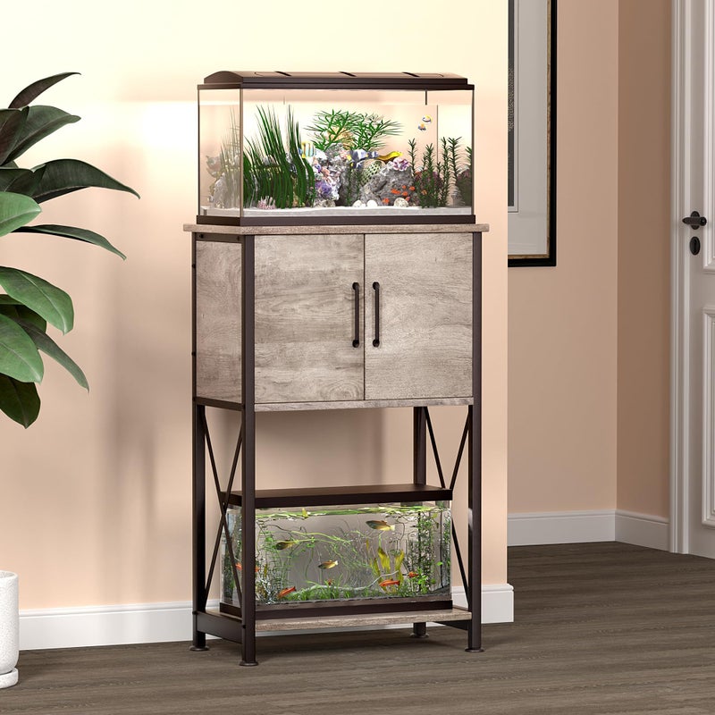 Herture 5-10 Gallon Fish Tank Stand, Metal Double Aquarium Stand with Cabinet for Fish Tank Accessories Storage, Heavy Duty 20.5" L* 11.02" W Tabletop, 500LBS Capacity Grey PG06YGZ - Image 5