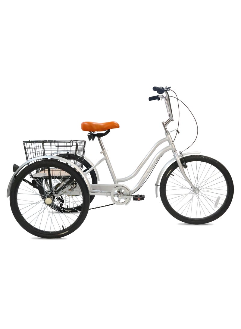 MOGOO Mogoo Hauler Adult Tricycle 24/26 Inch - 6-Speed Shimano Gears - Durable Steel Frame - Removable Rear Basket with Wheels & Handle - Strong Brakes - Vintage Saddle - Perfect for Shopping - Image 2
