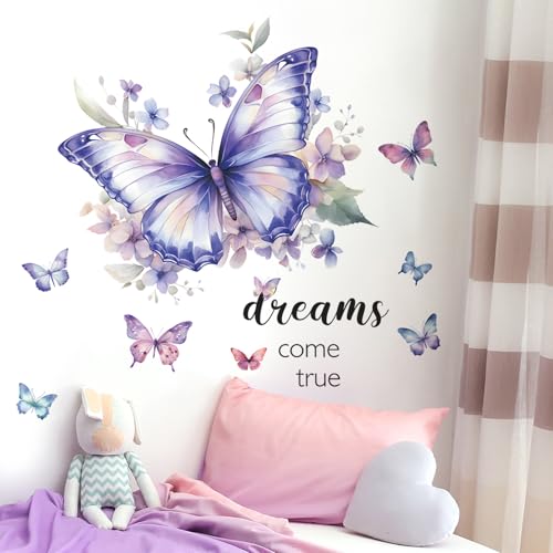 RAINBOW WSK Purple Butterfly Wall Decals Removable Butterfly Flower Wall Stickers Peel and Stick Butterflies Wall Decor Stickers for Kids Girls Bedroom Nursery Bathroom Decorations VA-G006 - Image 4