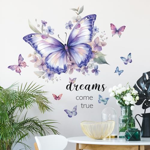 RAINBOW WSK Purple Butterfly Wall Decals Removable Butterfly Flower Wall Stickers Peel and Stick Butterflies Wall Decor Stickers for Kids Girls Bedroom Nursery Bathroom Decorations VA-G006 - Image 5