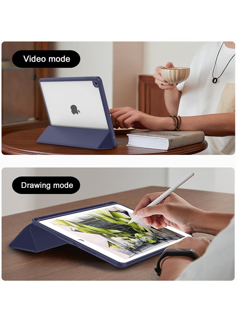 Theodor Hybrid Slim Case for iPad 9/8/7th Generation Case 10.2 Inch with Pencil Holder, Shockproof Trifold Stand Protective Cover with Soft TPU Clear Back for iPad Case 10.2, Auto Sleep/Wake Navy  - Image 4