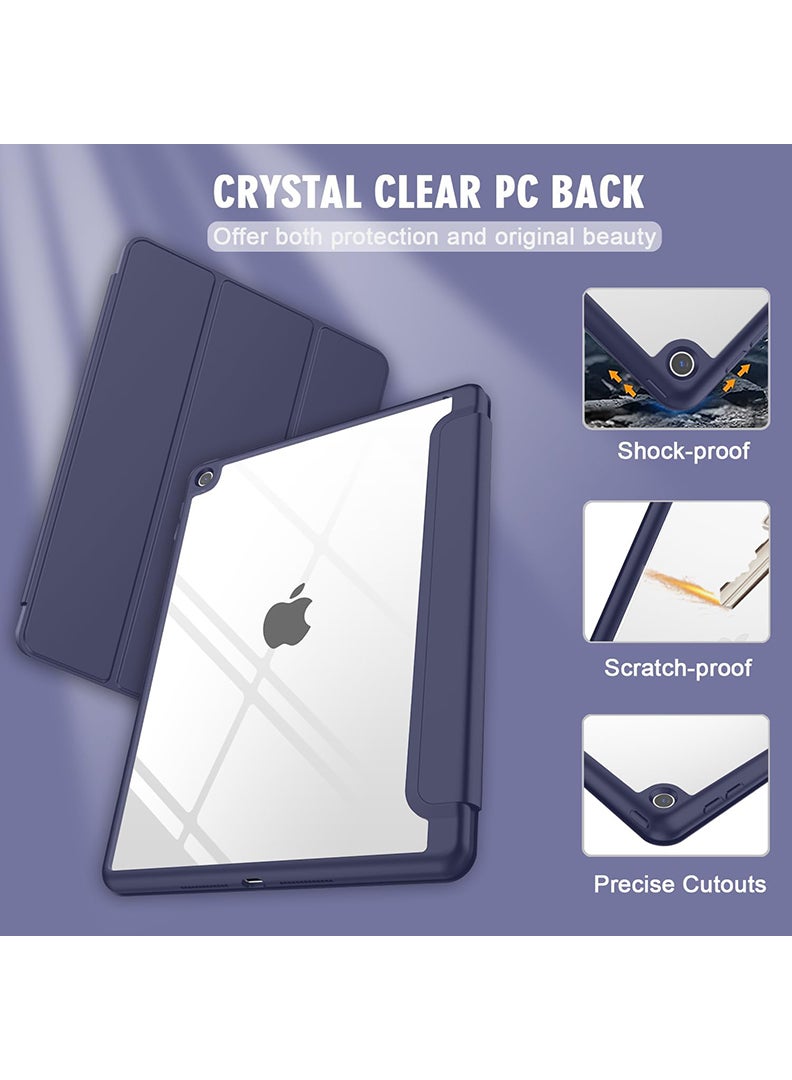 Theodor Hybrid Slim Case for iPad 9/8/7th Generation Case 10.2 Inch with Pencil Holder, Shockproof Trifold Stand Protective Cover with Soft TPU Clear Back for iPad Case 10.2, Auto Sleep/Wake Navy  - Image 2
