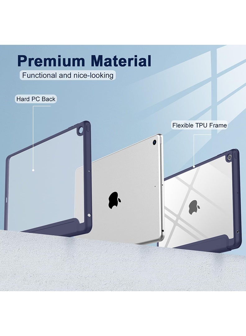 Theodor Hybrid Slim Case for iPad 9/8/7th Generation Case 10.2 Inch with Pencil Holder, Shockproof Trifold Stand Protective Cover with Soft TPU Clear Back for iPad Case 10.2, Auto Sleep/Wake Navy - Image 5