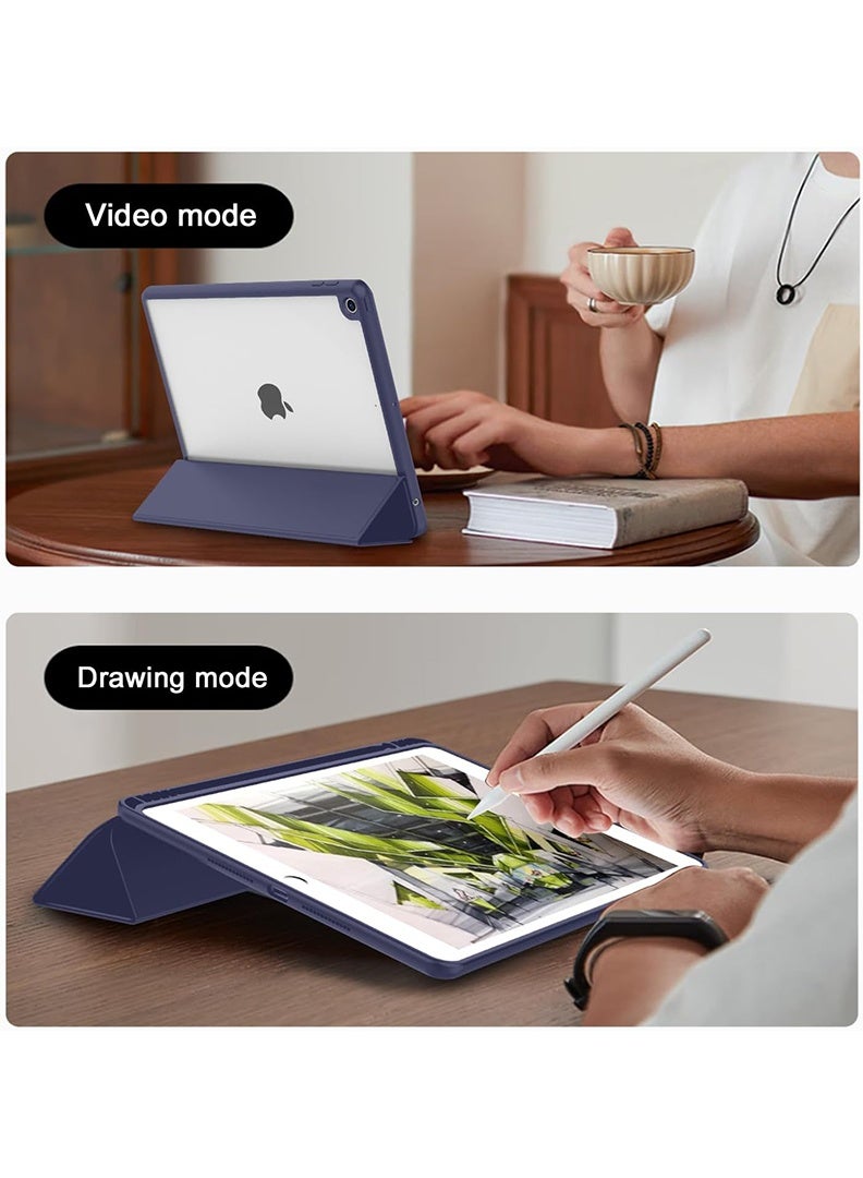Theodor Hybrid Slim Case for iPad 9/8/7th Generation Case 10.2 Inch with Pencil Holder, Shockproof Trifold Stand Protective Cover with Soft TPU Clear Back for iPad Case 10.2, Auto Sleep/Wake Navy - Image 4