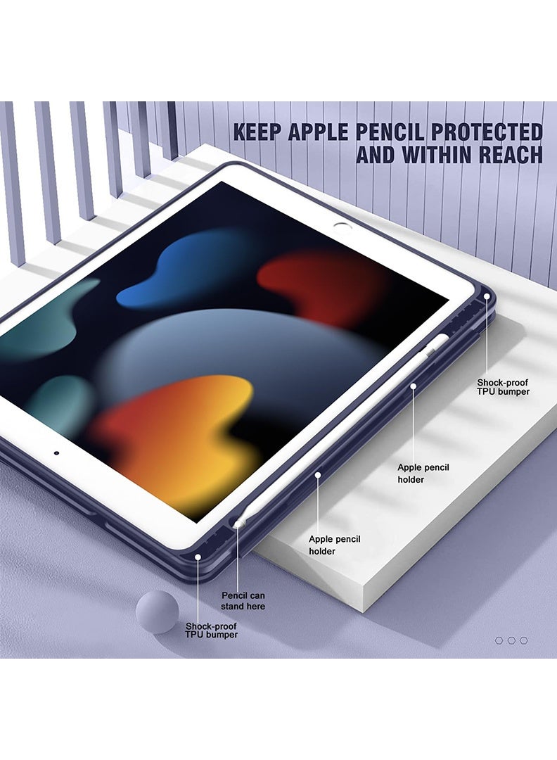 Theodor Hybrid Slim Case for iPad 9/8/7th Generation Case 10.2 Inch with Pencil Holder, Shockproof Trifold Stand Protective Cover with Soft TPU Clear Back for iPad Case 10.2, Auto Sleep/Wake Navy - Image 3