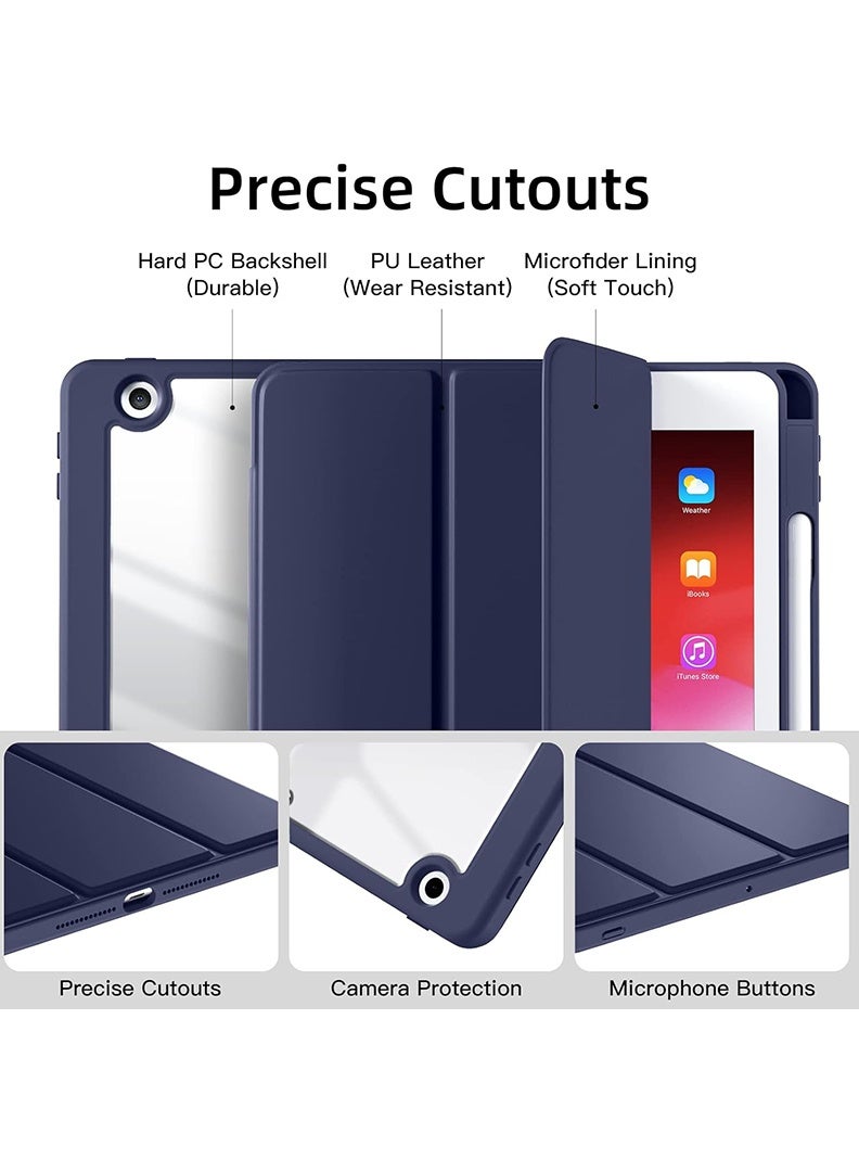 Theodor Hybrid Slim Case for iPad 9/8/7th Generation Case 10.2 Inch with Pencil Holder, Shockproof Trifold Stand Protective Cover with Soft TPU Clear Back for iPad Case 10.2, Auto Sleep/Wake Navy - Image 2