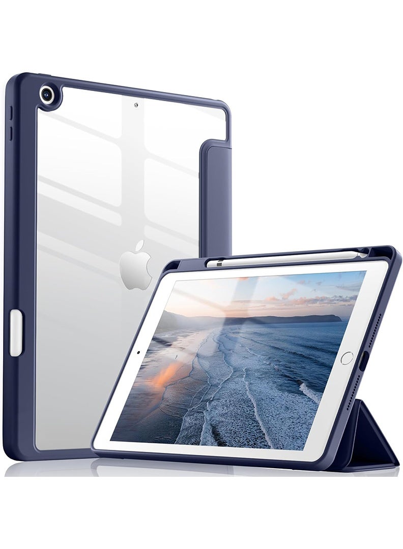 Theodor Hybrid Slim Case for iPad 9/8/7th Generation Case 10.2 Inch with Pencil Holder, Shockproof Trifold Stand Protective Cover with Soft TPU Clear Back for iPad Case 10.2, Auto Sleep/Wake Navy - Image 1