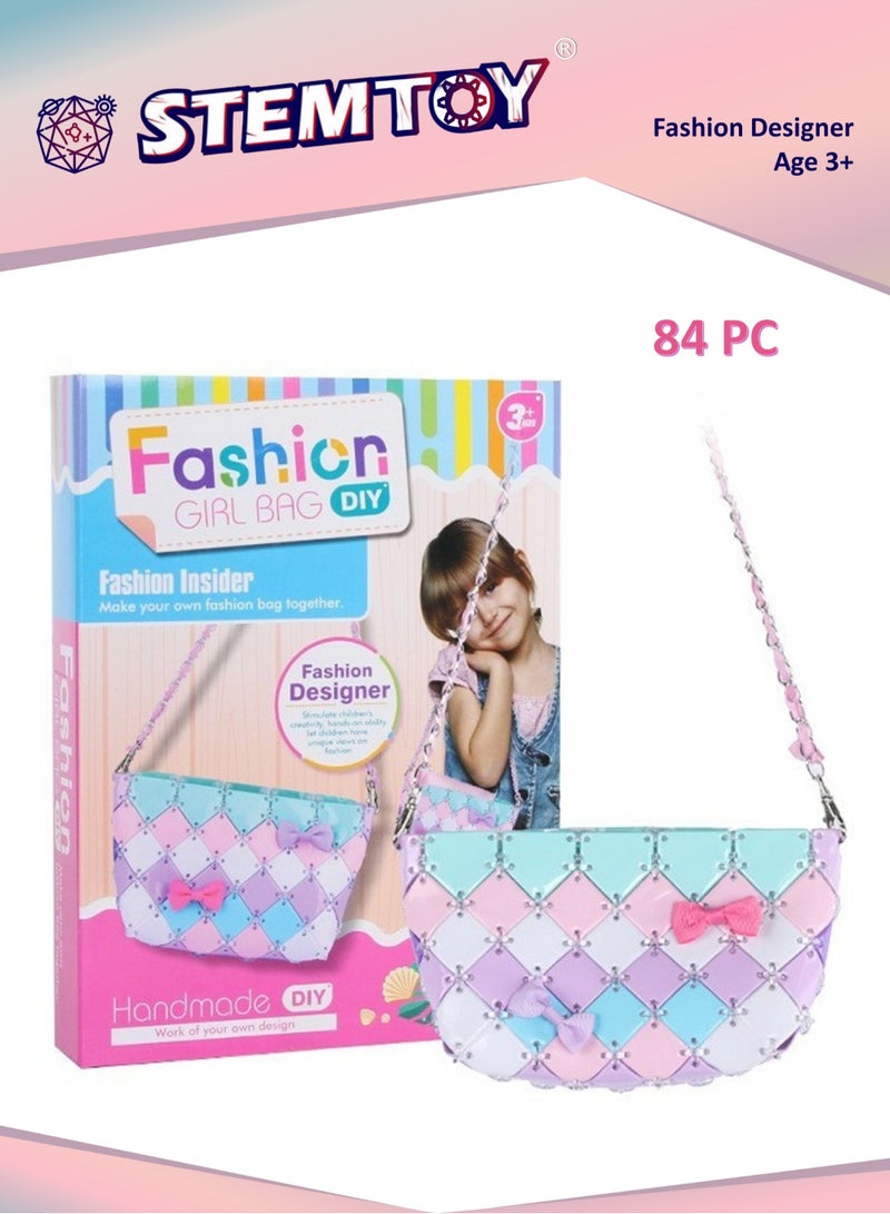 STEMTOY DIY Craft Handbag Kit for Girls, 84 Colorful Pieces, Transparent Clasps, Durable Material, Customizable Fashion Accessories, Educational Fashion Design Craft Project for Kids  - Image 1