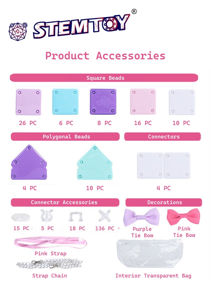 STEMTOY DIY Craft Handbag Kit for Girls, 84 Colorful Pieces, Transparent Clasps, Durable Material, Customizable Fashion Accessories, Educational Fashion Design Craft Project for Kids  - Image 2