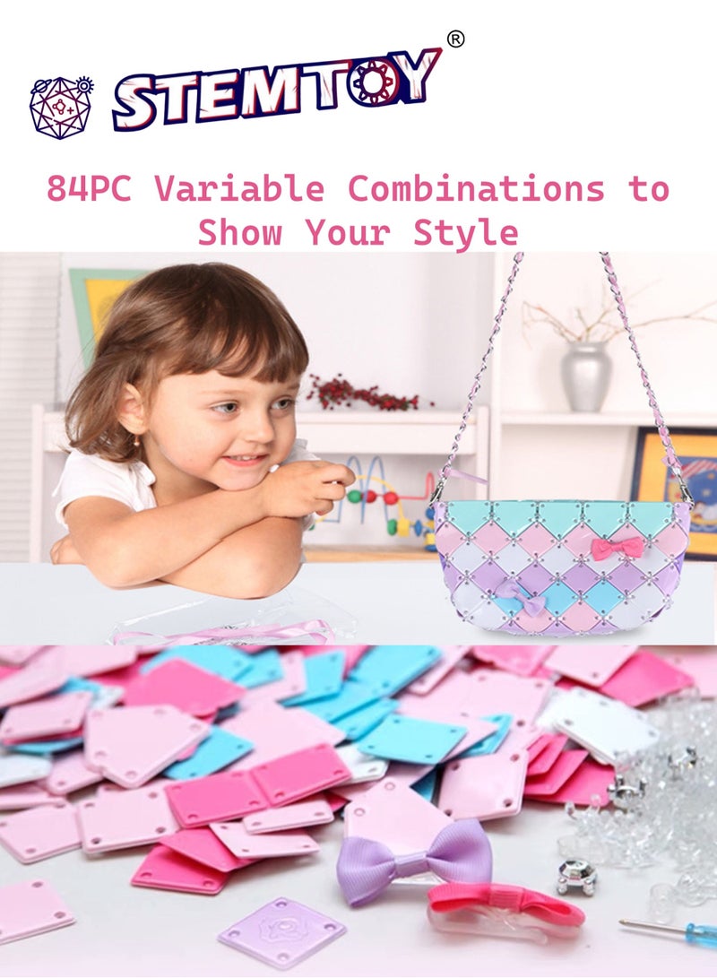 STEMTOY DIY Craft Handbag Kit for Girls, 84 Colorful Pieces, Transparent Clasps, Durable Material, Customizable Fashion Accessories, Educational Fashion Design Craft Project for Kids  - Image 3