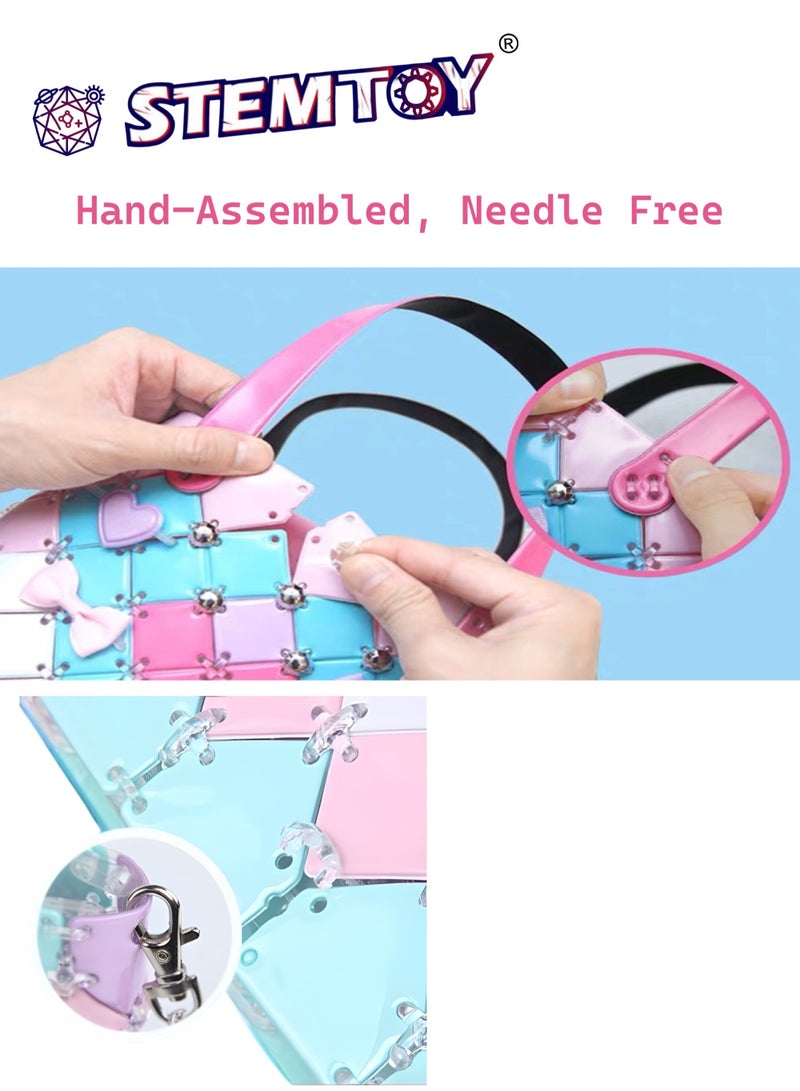 STEMTOY DIY Craft Handbag Kit for Girls, 84 Colorful Pieces, Transparent Clasps, Durable Material, Customizable Fashion Accessories, Educational Fashion Design Craft Project for Kids  - Image 4