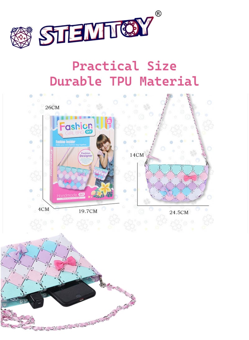 STEMTOY DIY Craft Handbag Kit for Girls, 84 Colorful Pieces, Transparent Clasps, Durable Material, Customizable Fashion Accessories, Educational Fashion Design Craft Project for Kids  - Image 5