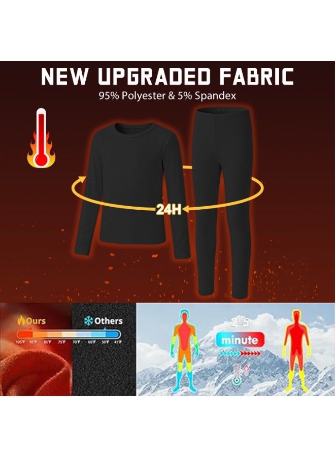 ناكسي فلاي طقم ملابس داخلية حرارية للأطفال، خفيف الوزن وداخله من صوف ناعم جدًا، ملابس داخلية حرارية للأطفال الصغار، طبقات أساسية للأطفال للتزلج، طقم ملابس داخلية حرارية للأولاد والبنات (أسود) - Image 5