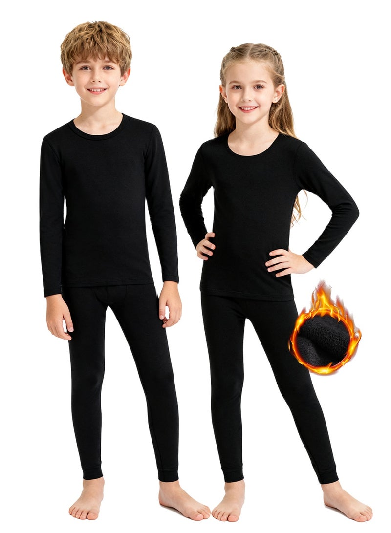 ناكسي فلاي طقم ملابس داخلية حرارية للأطفال، خفيف الوزن وداخله من صوف ناعم جدًا، ملابس داخلية حرارية للأطفال الصغار، طبقات أساسية للأطفال للتزلج، طقم ملابس داخلية حرارية للأولاد والبنات (أسود) - Image 1