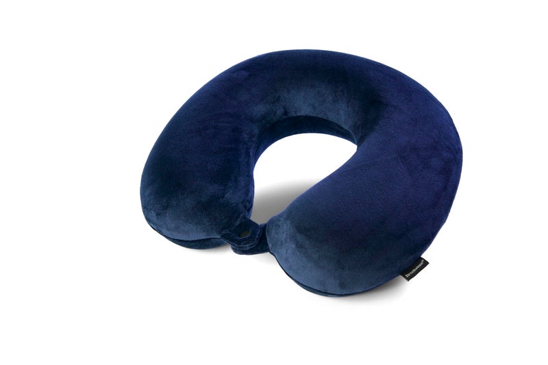 Brookstone Travel Neck Pillow - Lightweight Fleece Casing U-Shaped Stuffable Memory Foam Travel Pillow for Sleeping and Neck Support, Blue - Image 1
